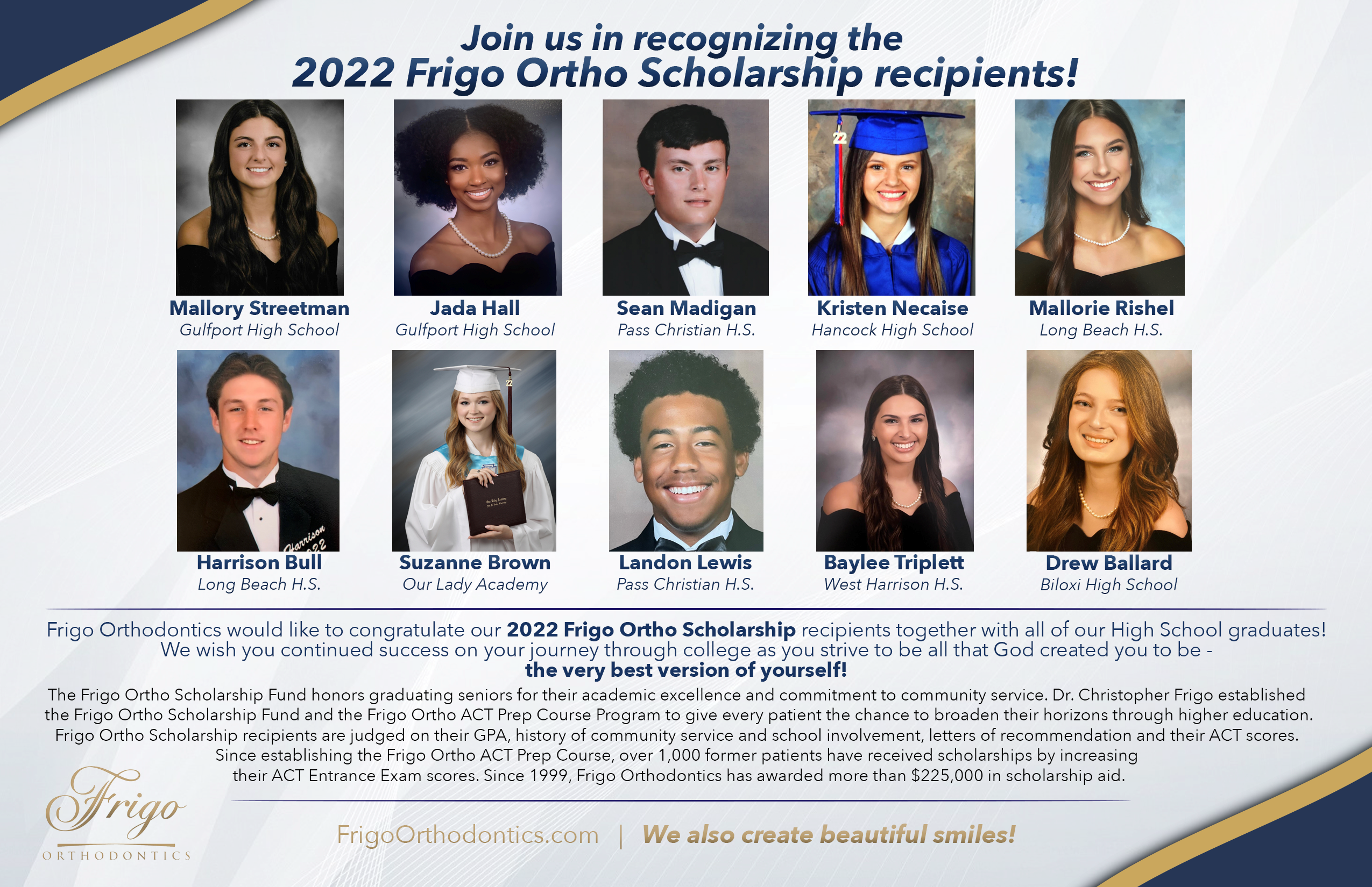 Frigo Ortho Grad Scholarship recipients 2022